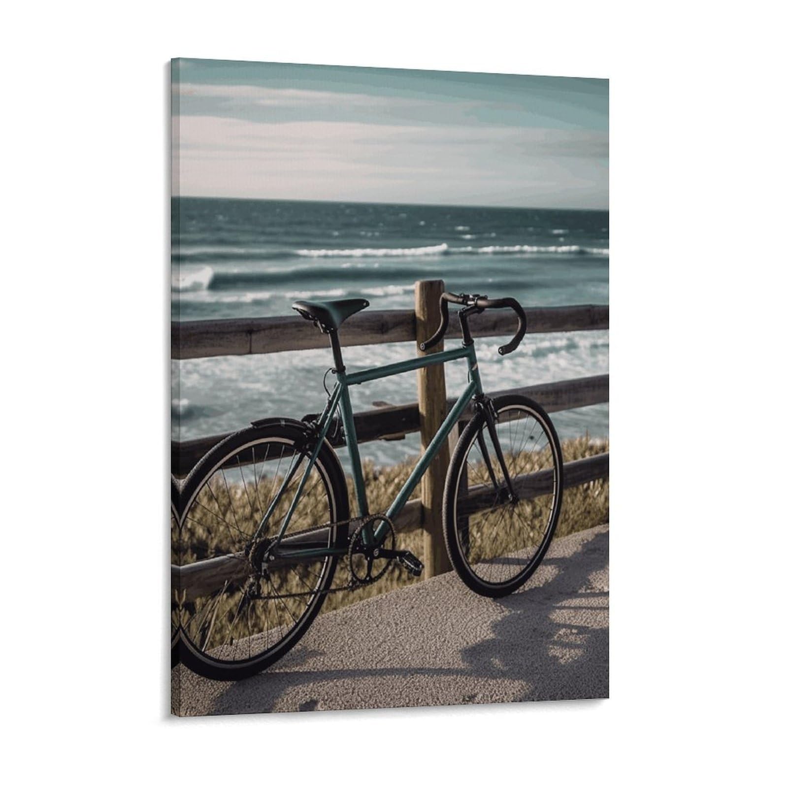 Bicycle Leaning on Fence Canvas Wall Art for Bedroom 18x24inch Canvas Prints Artwork for Walls Modern Picture Artwork Painting for Living Room Aesthetic Wall Paintings for Bathroom Kitchen Of
