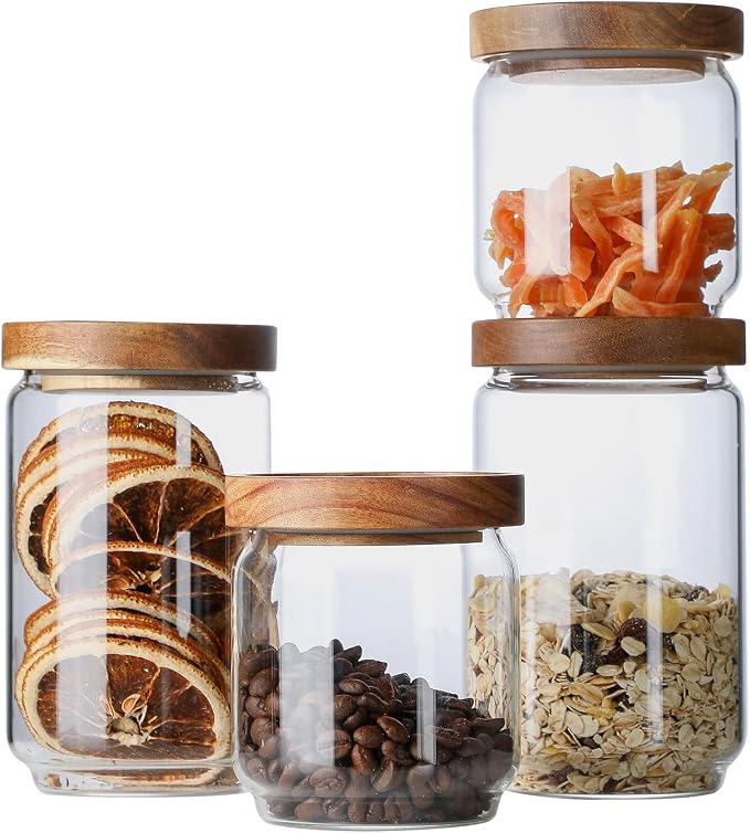 Glass Jar with Lid, Airtight Food Storage Containers Glass Set for Coffee Beans| Sugars| Candy, 4 Pack