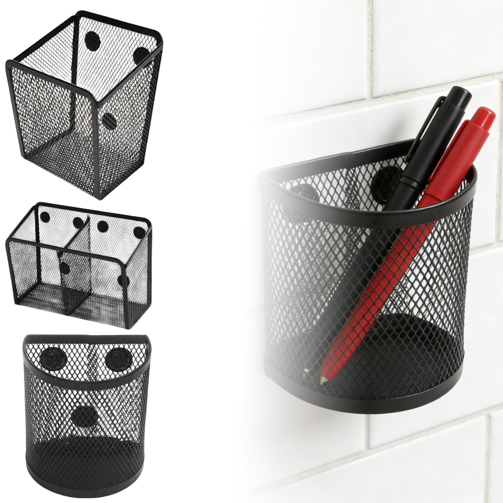 Magnetischer Stifthalter, Stifthalter aus Metall, magnetischer Aufbewahrungskorb, Spind-Organizer, Whiteboard-Marker-Halter, Kühlschrank-Organizer mit Netz-Design