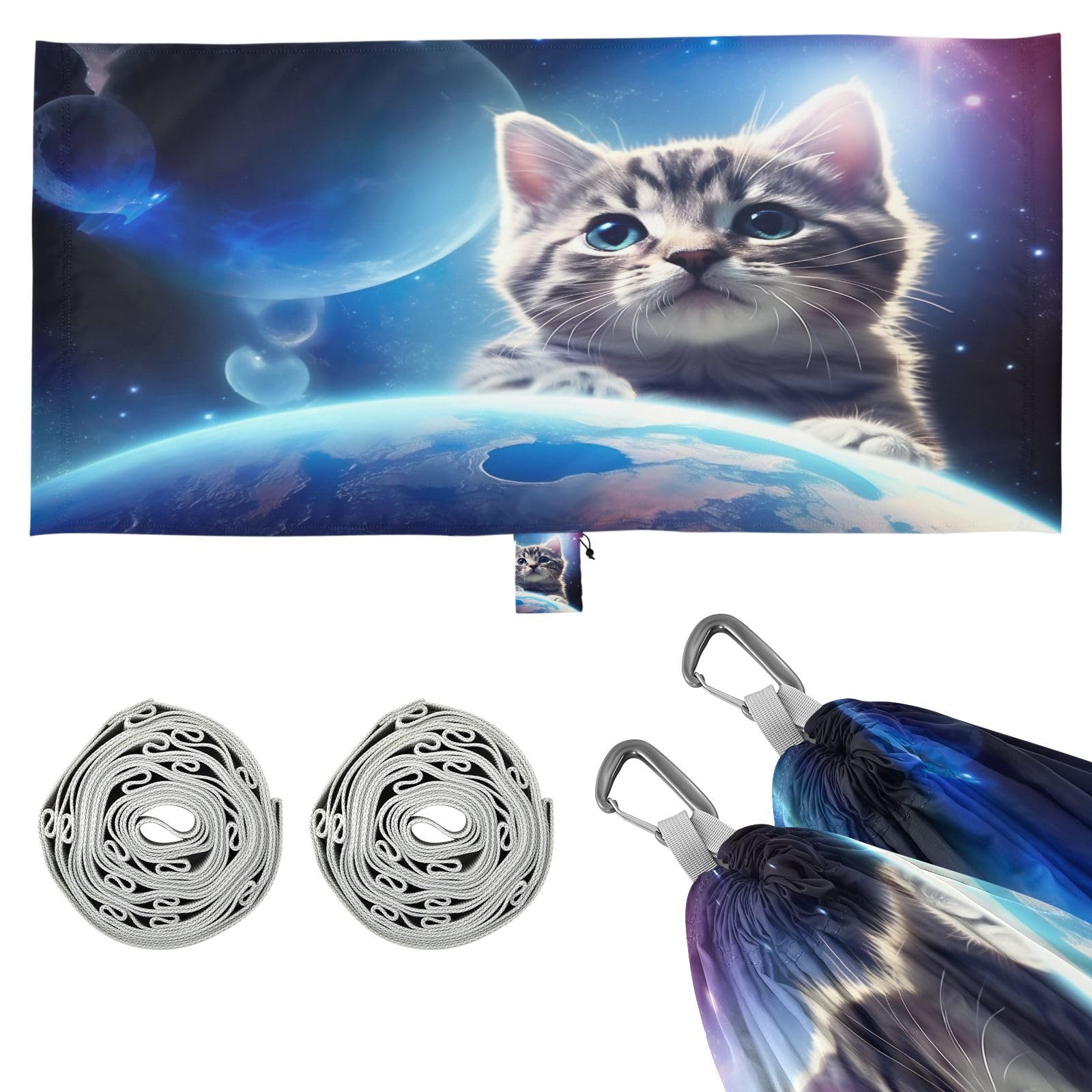 SDMKA Cat in Space Camping Hammock, 330 lbs with 2 Tree Straps, Carry Bag, Single Portable Hammock for Outdoor/Indoor, Hiking, Beach, Backpacking, Travel