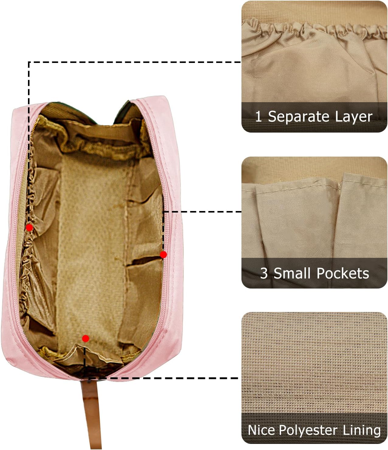 Long Keeper Small Cosmetic Bag Women Water Resistant Make Up Bag Cute Mini Travel Makeup Organizer Bag Portable Toiletry Bag (Pink) image 4