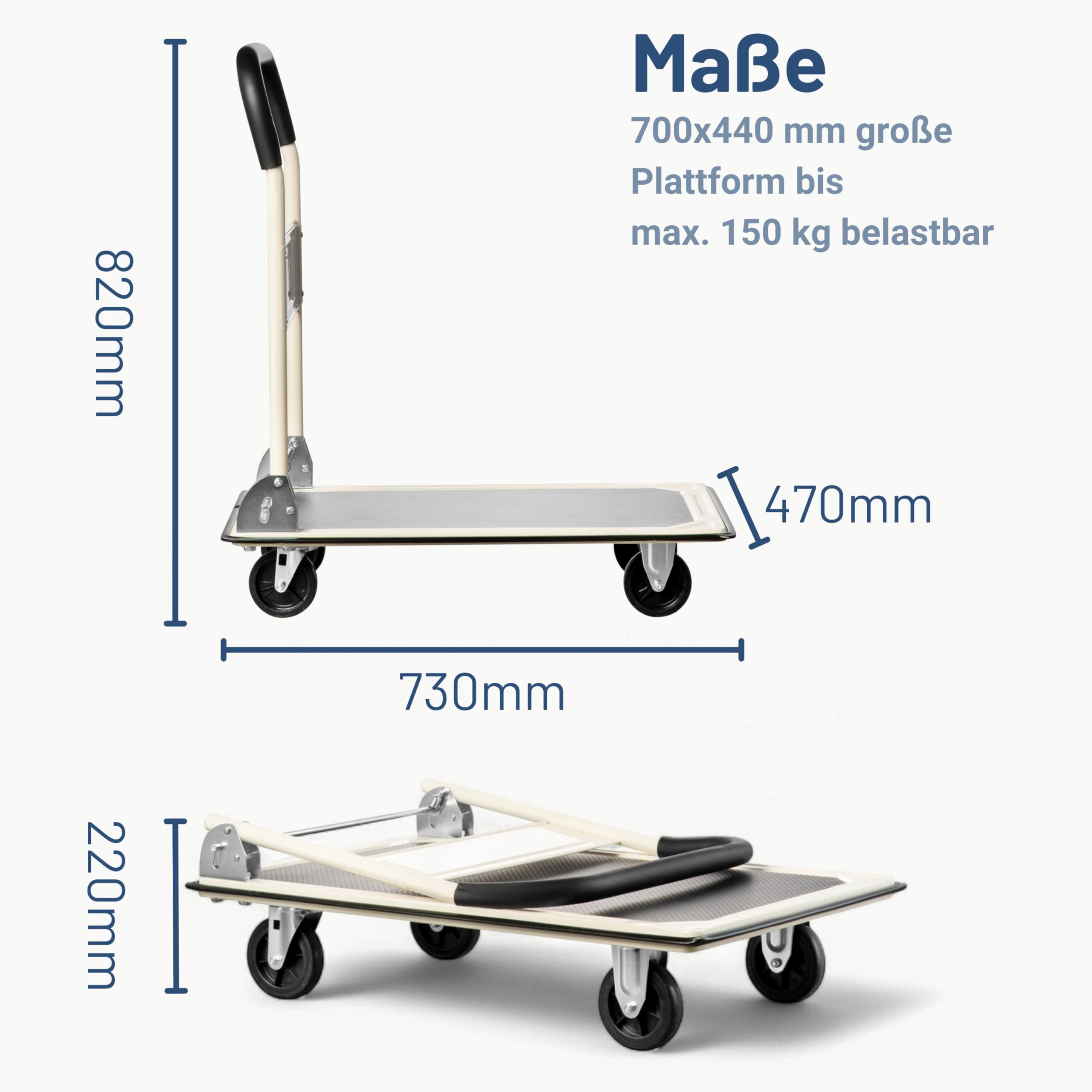 Pallit Carry Transportwagen klappbar 150kg Rollwagen mit Anti-Rutsch-Beschichtung Lenkbarer Plattformwagen Transporthilfe Handwagen