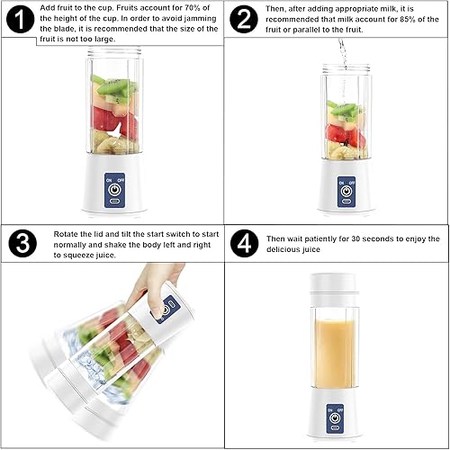 Miniatura 5 de Licuadora portátil Licuadora personal Mini Batidos Batidos Juicer Cup USB Recargable Blanco