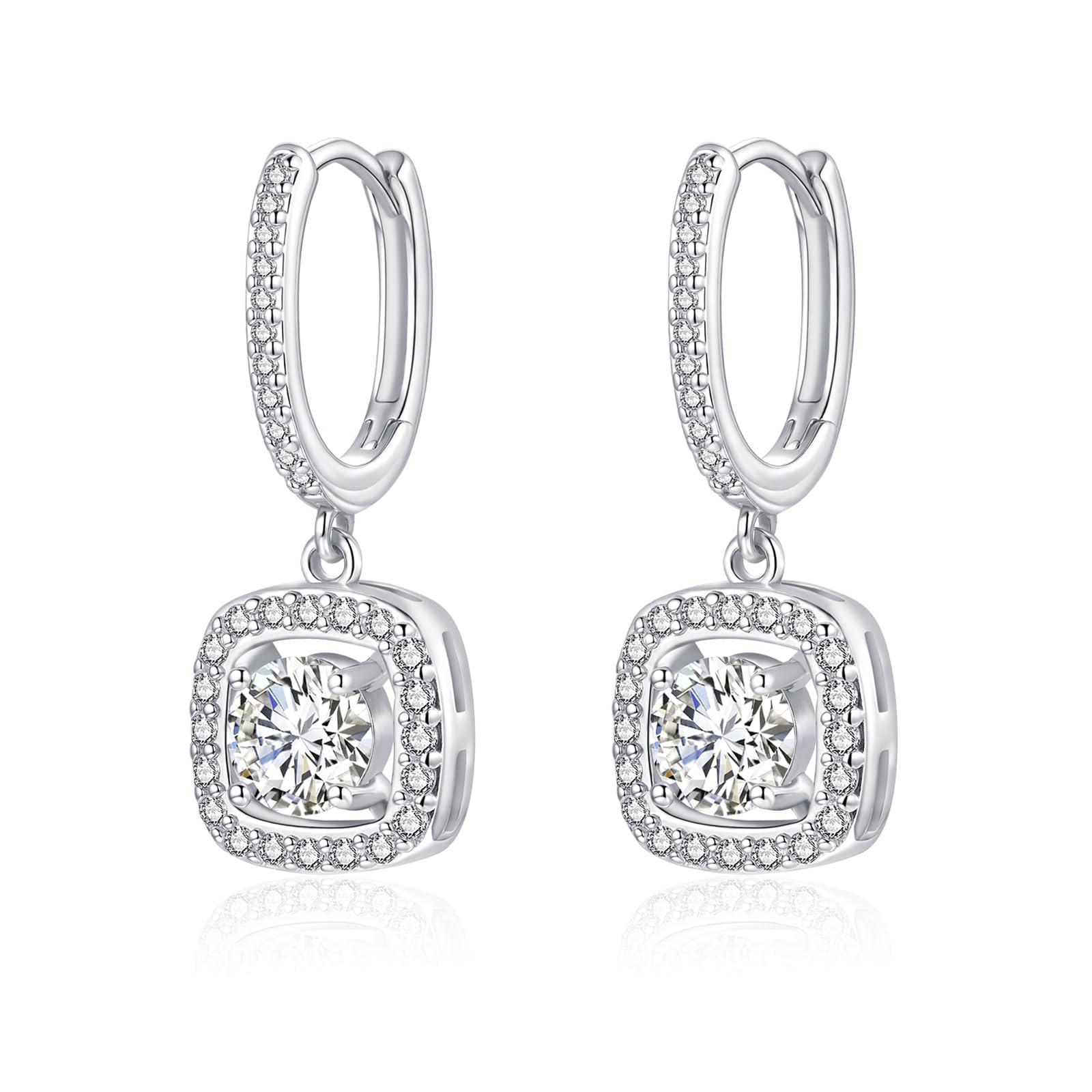 Josfeva Silber 925 Creolen Ohrringe für Damen, 925 Sterling Silber Creolen mit Anhänger, Quadrat Herz Rund Ohrringe Hängend mit Cubic Zirkonia, Hypoallergen Ohrschmuck zum Geburtstag mit Geschenkbox