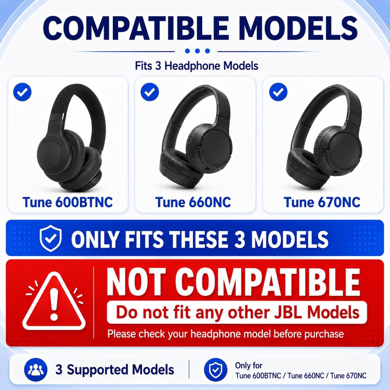 Replacement Ear Pads for JBL Tune 600(T600BTNC 600BTNC)/660(T660NC 660NC)/670(T670NC 670NC) Headphone, Extra Thick Cushions, Ear Cups Cover, Textured PU Leather＆Memory Foam Headset Earpads (Black) image 2