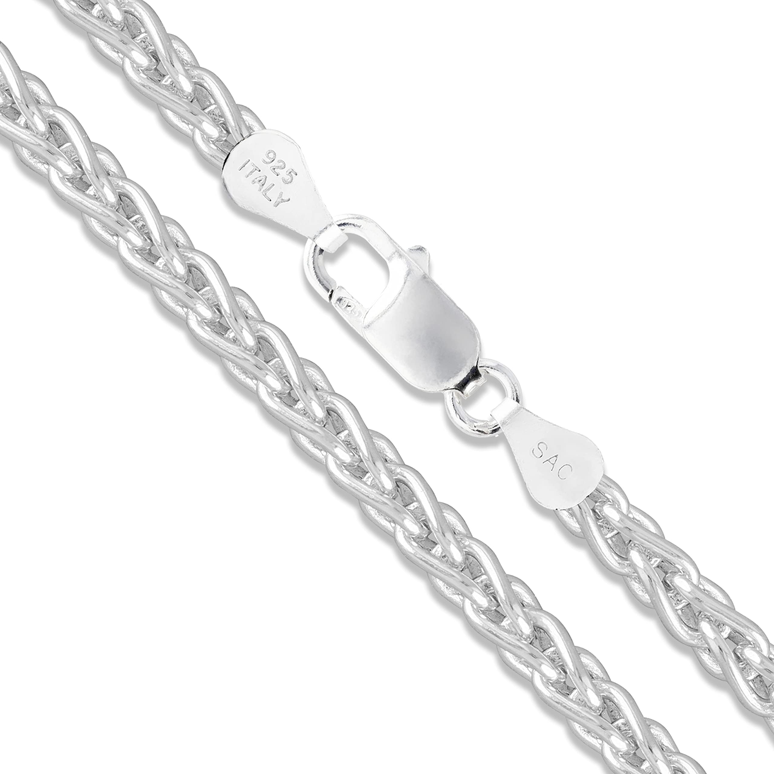 Sterling Silver Wheat Chain 1.5mm 1.9mm 2.6mm 3.4mm 4.4mm 5.1mm 6mm 8mm Solid 925 Italy New Foxtail Spiga Necklace