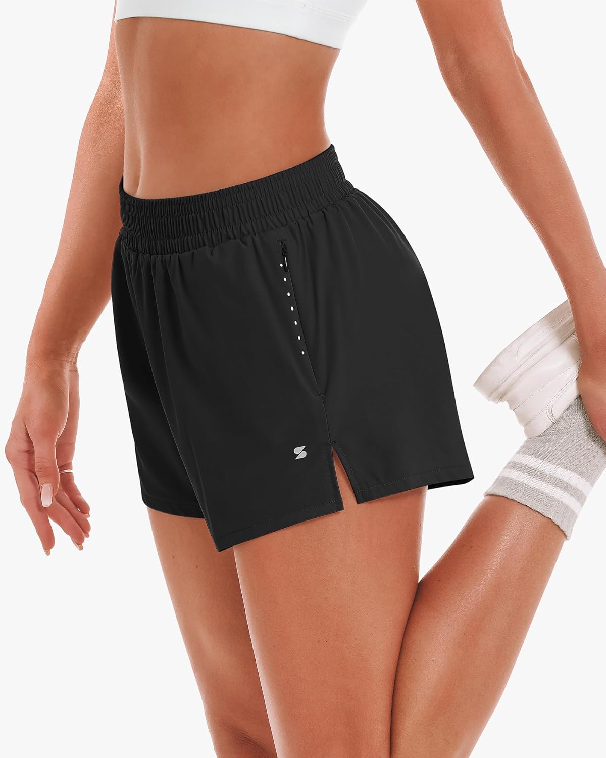 Stelle Women's 3.5" High Waisted Running Shorts Quick-Dry Gym Shorts Workout Athletic Shorts Mesh Liner with Zipper Pockets - Image 2