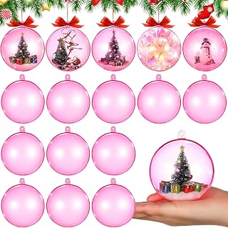 Jenaai 12 Pack Clear Plastic Fillable Ornament Balls 3.15 Inch/80mm DIY Christmas Baubles Transparent Hanging Ornaments for Tree Decorations Holiday Wedding Home Favors Party Décor Gifts(Pink)