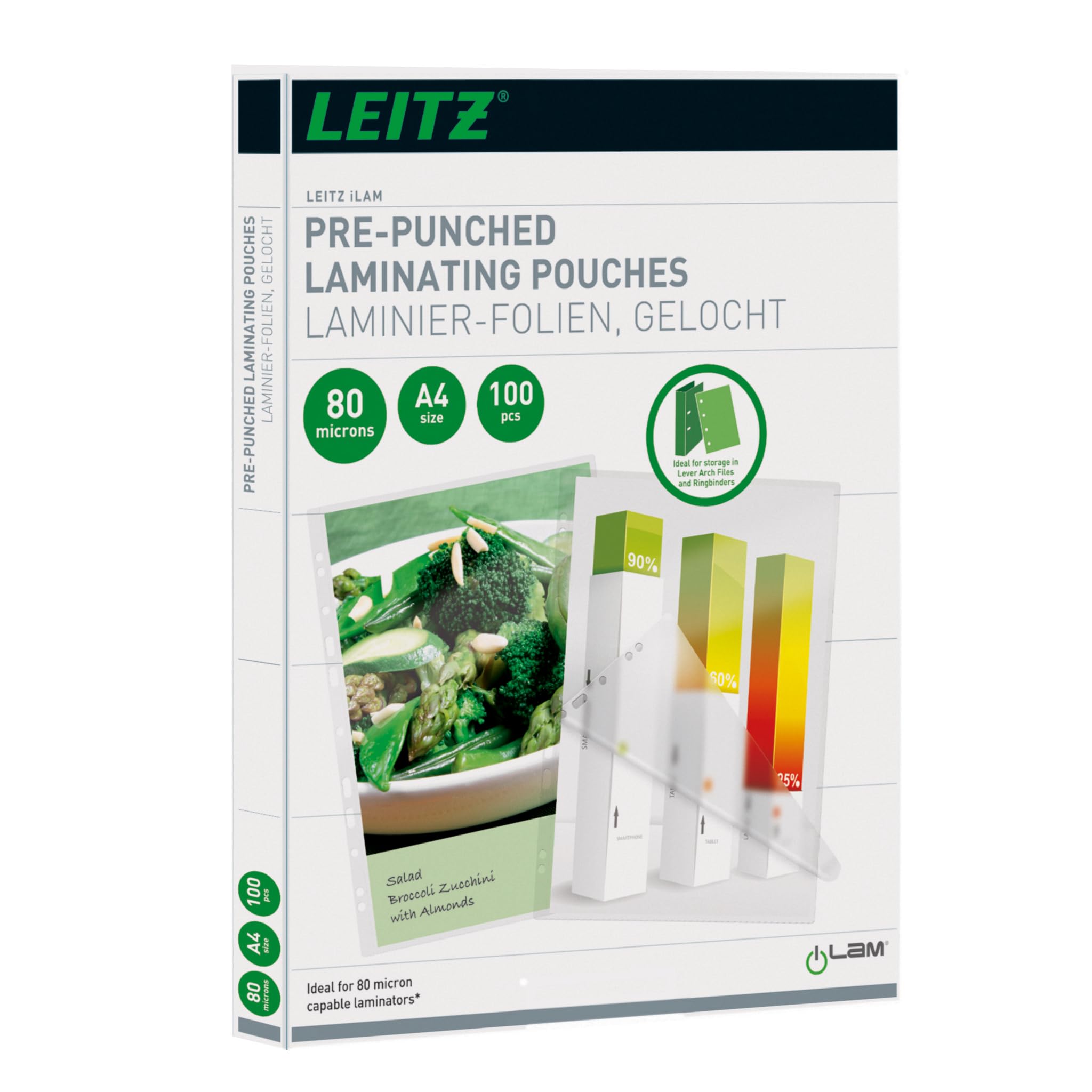 Leitz iLAM 80 Microns A4 Pre-Punched Laminating Pouches (Pack of 100)