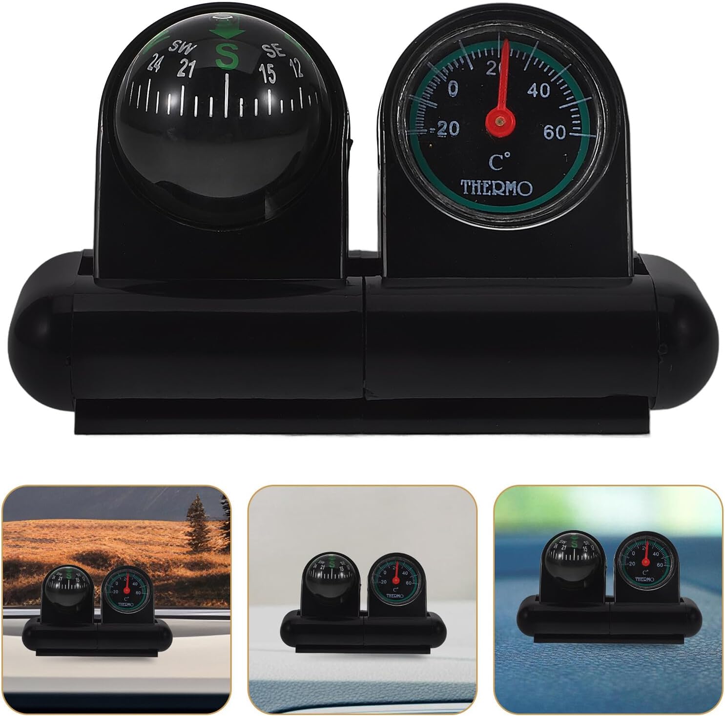 Zerodeko Car Thermometer Compass Ball Dual-Function Automotive Dashboard Compass with Temperature Display for Vehicle Navigation and Interior Decoration