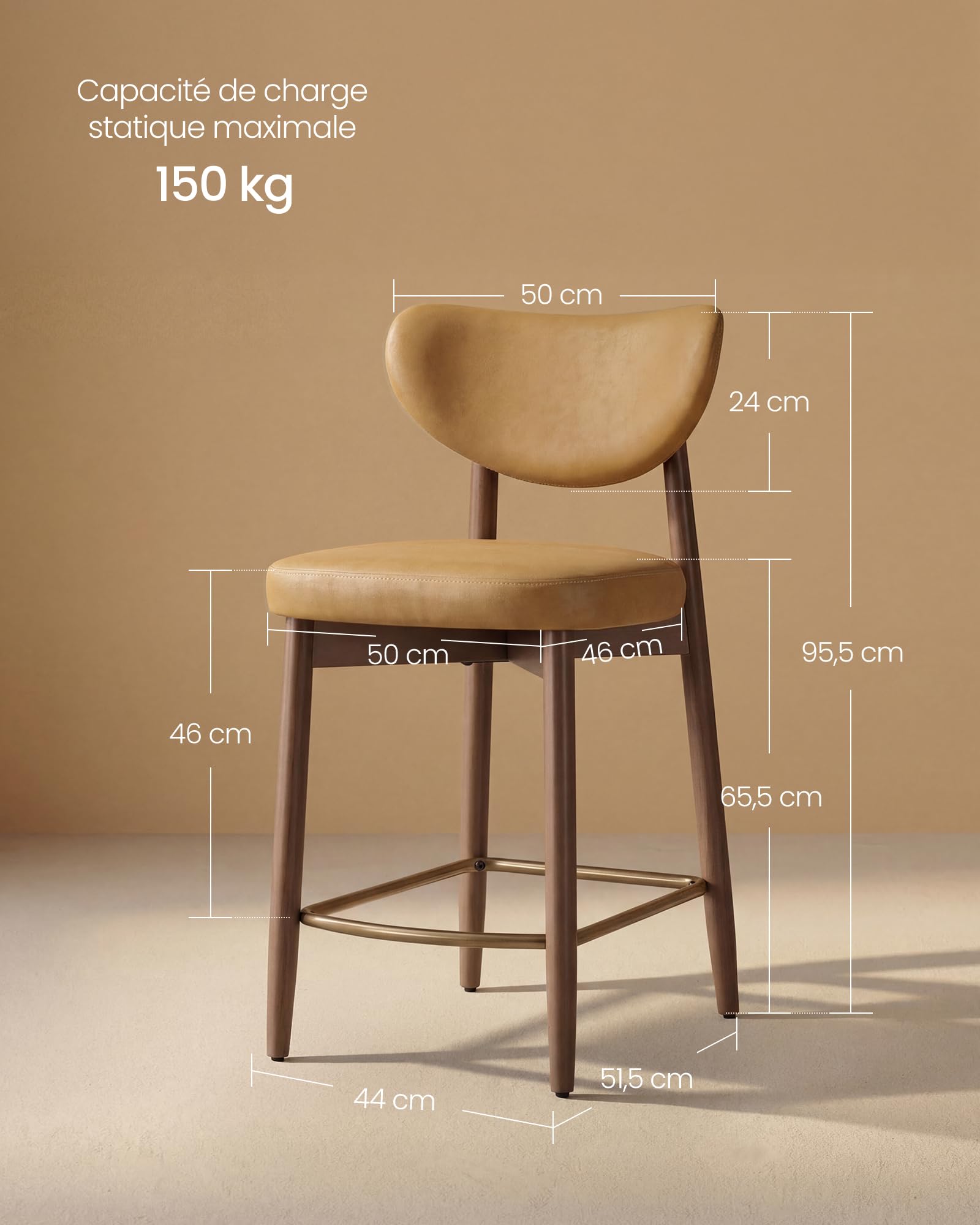 VASAGLE Tabourets de Bar, Bois Massif, avec Dossier, Lot de 2