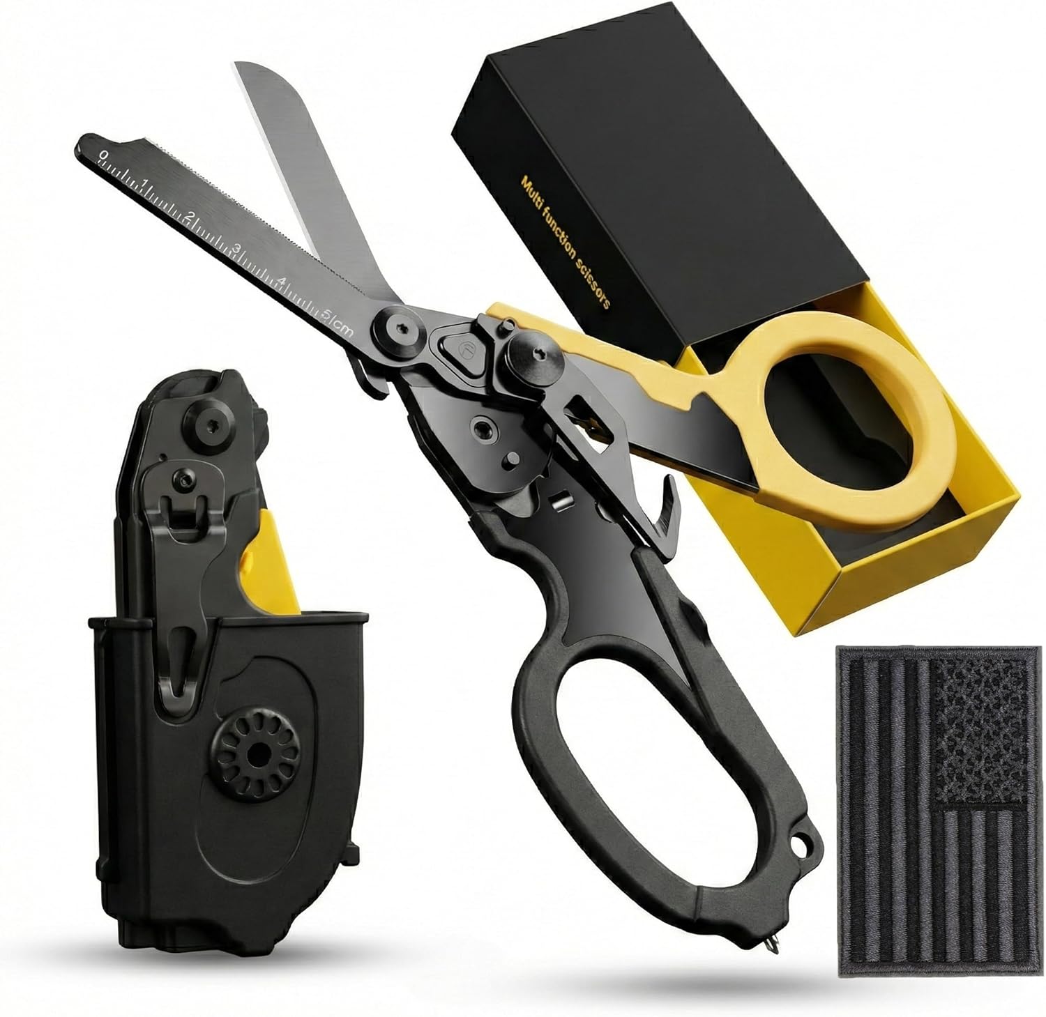 Foldable Trauma Shears 6-in-1-420HC Stainless Steel Trauma Shears for Emergency Rescue, with Seatbelt Cutter, Window Breaker & Carabiner Clip, Medical Shears for Nurses, EMTs & First Responders