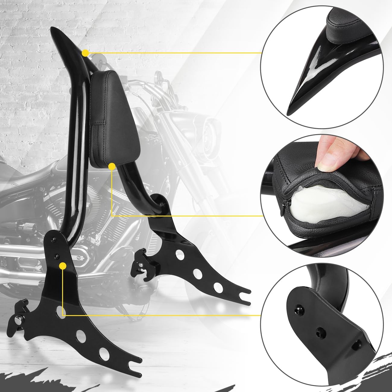 AUFER 22" Motorcycle Rear Passenger Backrest Sissy Bar With Back Rest Pad Compatible With For Softail Fat Boy FLFBS 114 FLFB 107 2018-2023 Softail Breakout FXSB FXBR 2013-2023