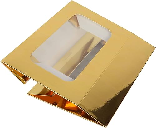 Miniatura 4 de O'CREME Caja rectangular para tartas de ventana de 8.5 x 5.5 x 2 pulgadas de alto, 200 piezas, color dorado