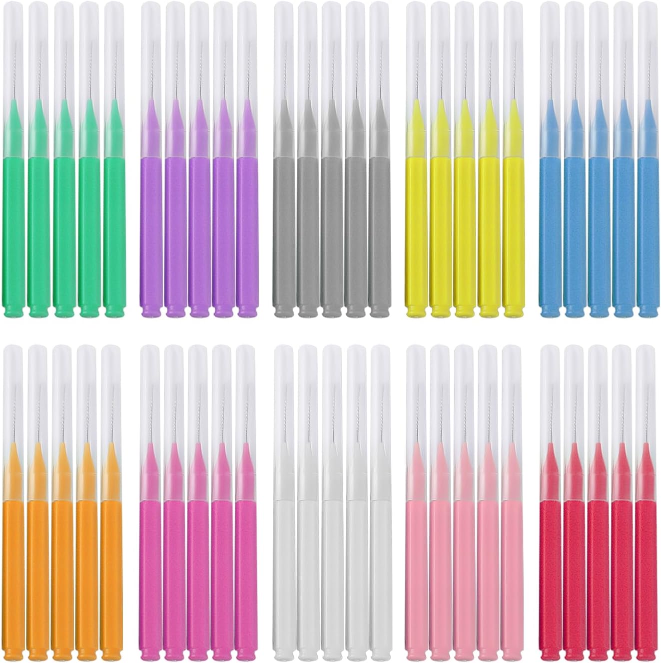 50 Pieces Interdental Brushes, 6 Sizes of Mini Floss Picks, Teepee