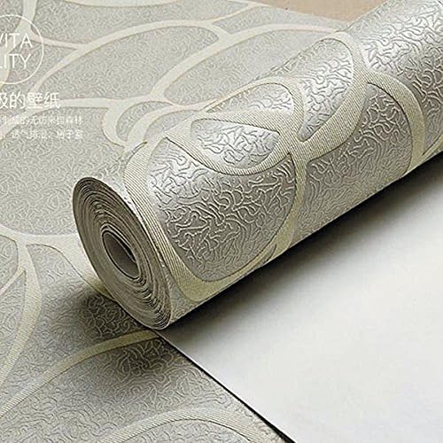 Miniatura 4 de Q QIHANG DAWEI - Papel tapiz no tejido con diseño de rosas en relieve 3D para dormitorio, color gris crema, 1.73 pies de ancho x 32.8 pies de largo