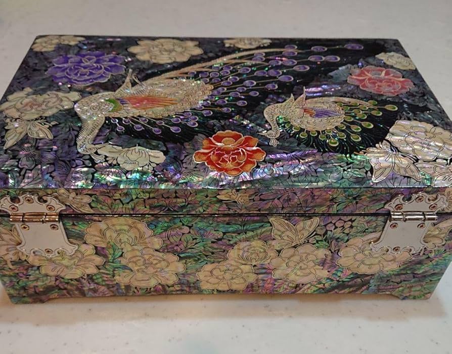 高級韓国螺鈿打抜き宝石箱　ジュエリーボックス/アクセサリーボックス　孔雀と牡丹 Amazon.co.jp: 高級韓国螺鈿打抜き宝石箱 ジュエリーボックス