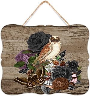 Halloween Owl Skeleton Flower Floral Wall Decoration Signs Rustic Wooden Plaque Sign Cute Skull Bouquets Eucalyptus Leaves Wall Art Wood Plaque Sign Home Decor for Nursery Porch 8x10 Inch