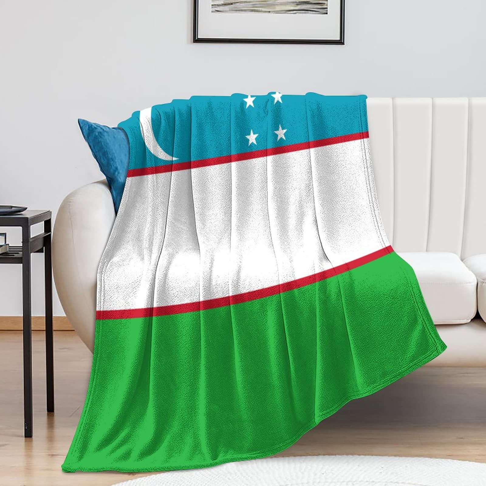 Couverture polaire drapeau Ouzbékistan plaid peluche pour lit 127x152