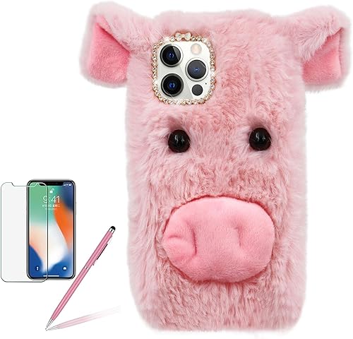 Funda de cerdo para Samsung Galaxy S20 FE, bonita funda protectora de peluche en 3D de dibujos animados de cerdito divertida y esponjosa, suave, de