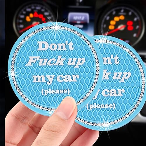 Miniatura 5 de Ziciner Paquete de 2 Posavasos Brillantes para Portavasos de Automóvil con Cubierta de Botón de Arranque y Parada, Almohadilla de Inserción de Copa