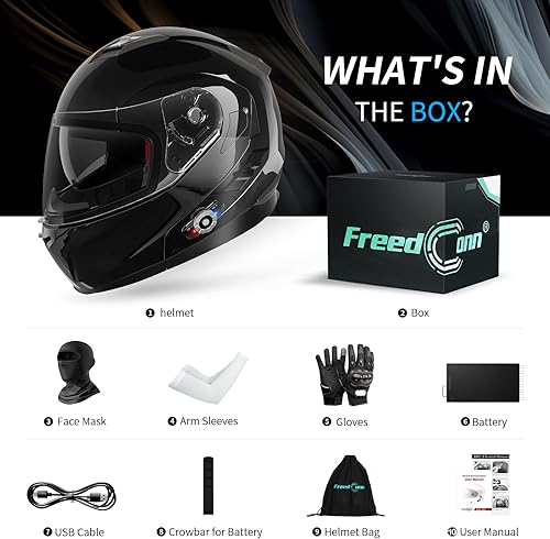 Miniatura 4 de Casco de motocicleta Bluetooth 5.0 integrado EPS nuevo FreedConn BM2-S modular abatible de cara completa con doble visera para moto, aprobado por