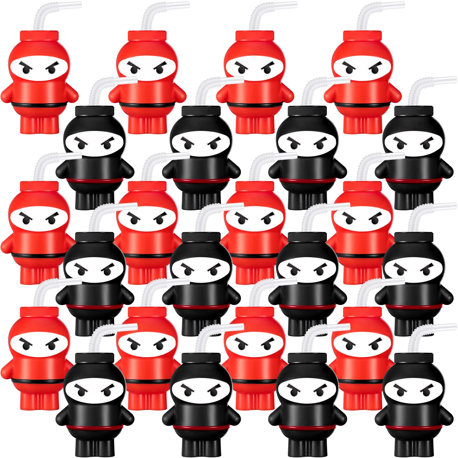 Amyhill 12 Oz Ninja Cups with Lids and Straws Plastic Cup for Kids Ninja Party Favors Ninja Birthday Supplies Party Favor Cups (24 Pcs)