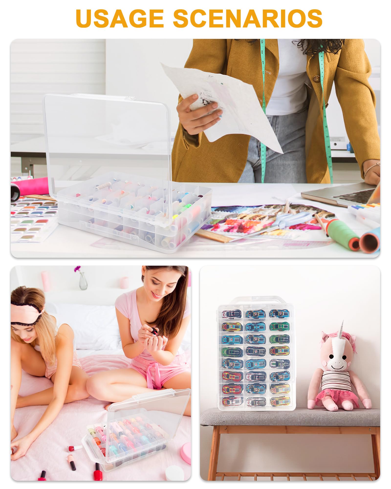 Doppelseitige Garnaufbewahrung, 46 Fächer, Nähgarn-Organizer, tragbare Garnbox, transparente Organizer-Boxen für Stickgarne, Spulen, Zahnseide und andere kleine Gegenstände