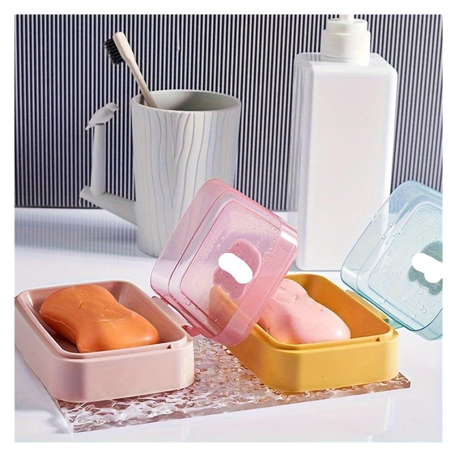 Jabonera 2 Piezas, Plato portátil, Caja con Tapa, Soporte de plástico for el hogar, jabonera for baño, artículos Viaje para BañO(Yellow)