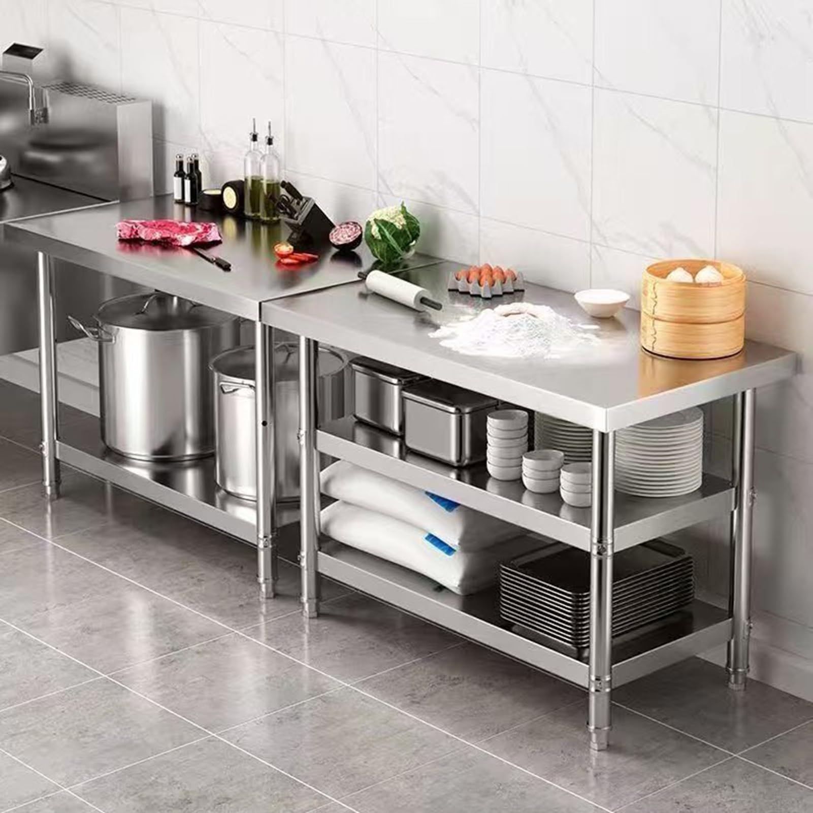 Tavolo da cucina in acciaio inox, isola da cucina professionale in metallo con ripiano inferiore resistente, color argento A, 60 x 40 cm, perfetto per chef domestici e cucine moderne
