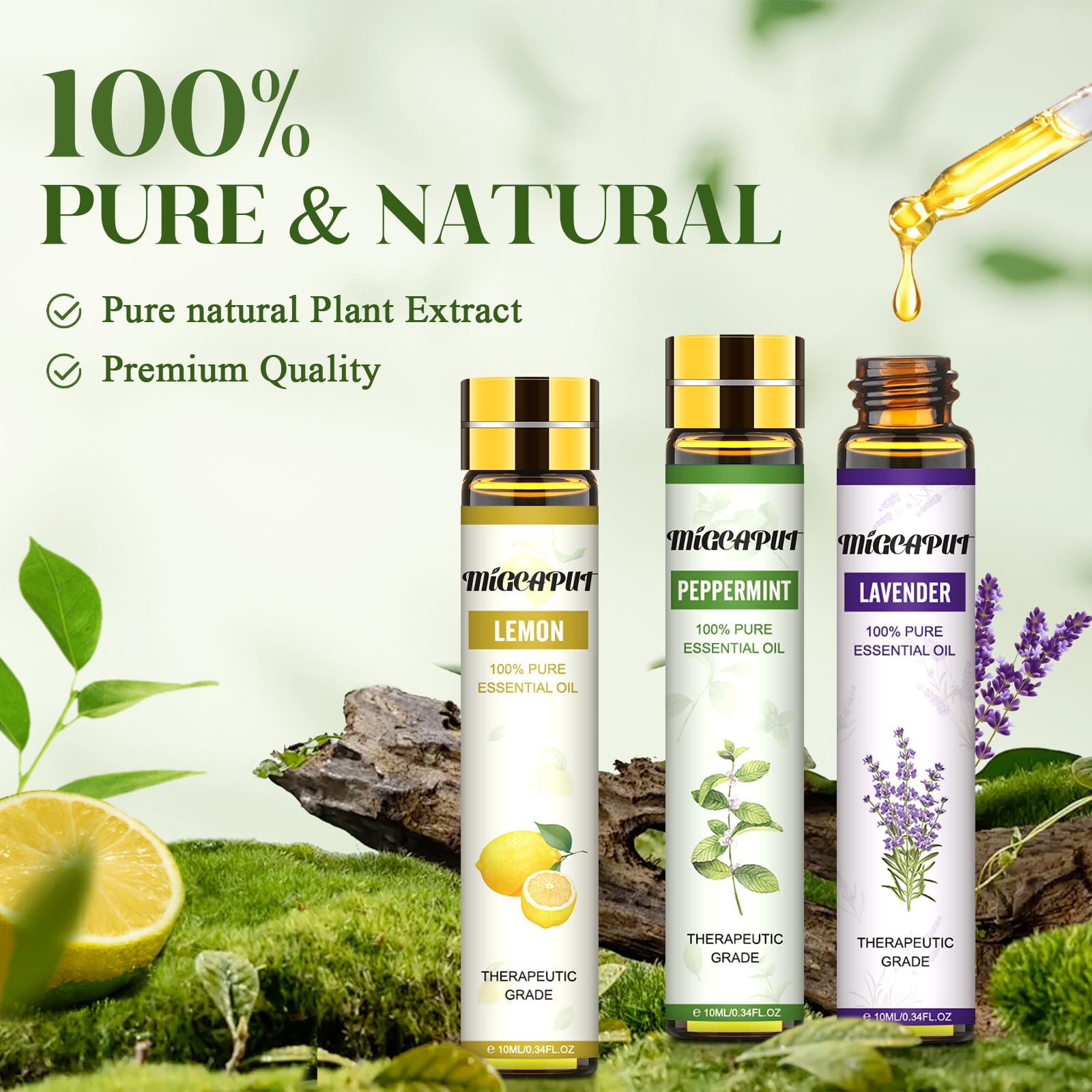 Migcaput Ätherische Öle Set 16X10ml, Naturrein Essential Oils, Aromatherapie Duftöle für Diffuser Luftbefeuchter Kerzen Seifen - Weihrauch, Teebaum, Zitronengras, Pfefferminze, Gewürznelke