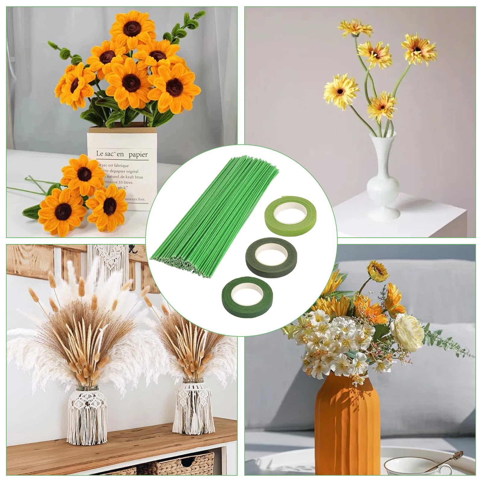 Alambre para flores verde, 150 unidades, 2 mm, 30 cm, alambre verde para floristería, varillas de alambre para manualidades, alambre estable para manualidades, flores, arreglos, ramos de jardín