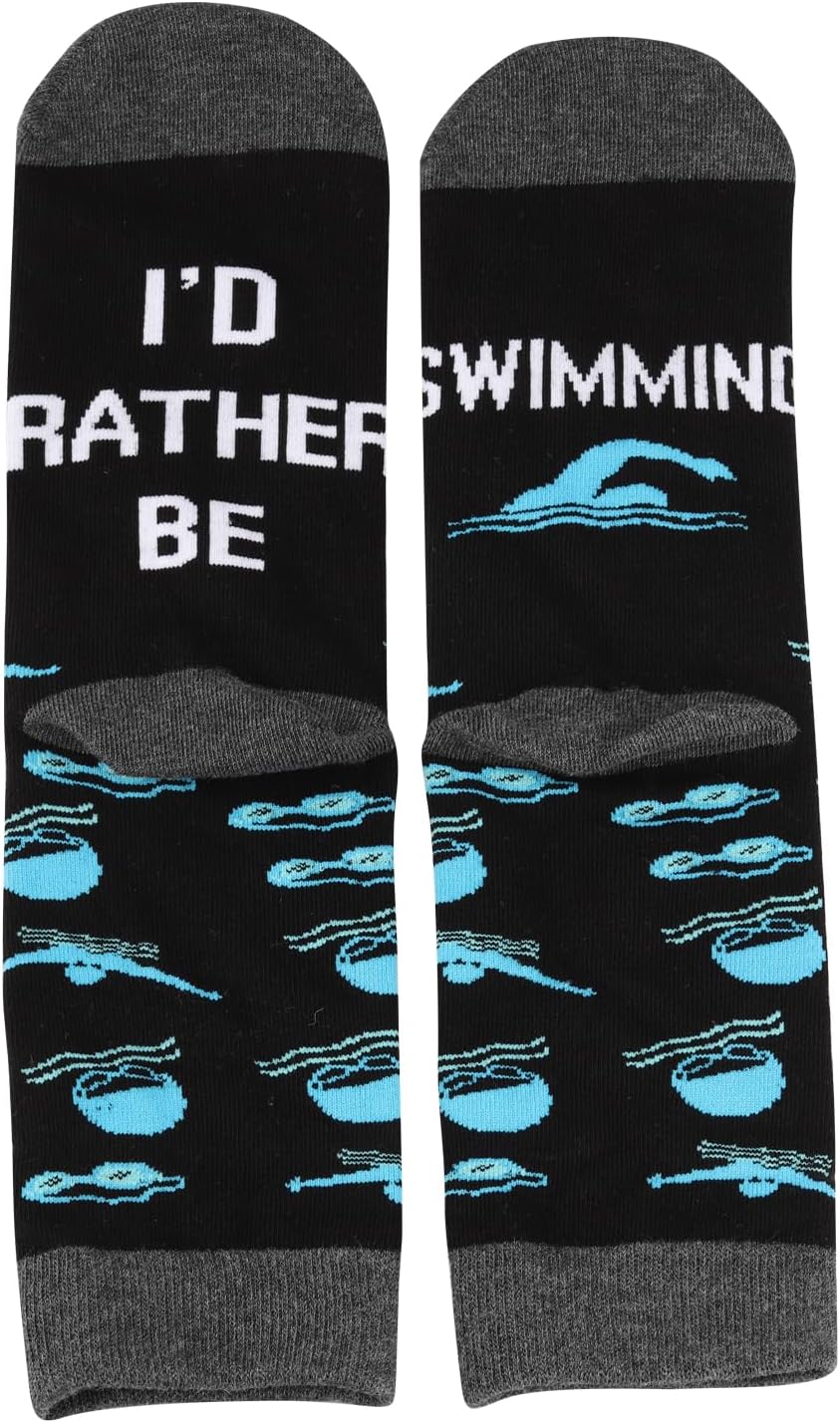PXTIDY 2 Pairs Funny Swimming Sock Swimming Team Gifts Swimming Lover Gift Swim Gift Swimmer Sock I'd Rather Be Swimming Sock - Image 4
