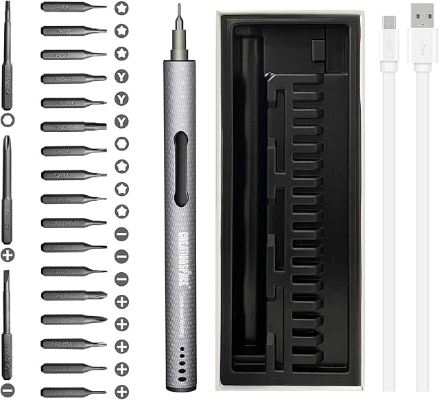 Mini Electric Screwdriver Set, Portable Rechargeable Cordless Power Pen Screwdriver Kit with 20 Precision Bits 3 LED Magnetic Repair Automatic Manual Tool Handy for Phone Watch Camera Laptop Toys