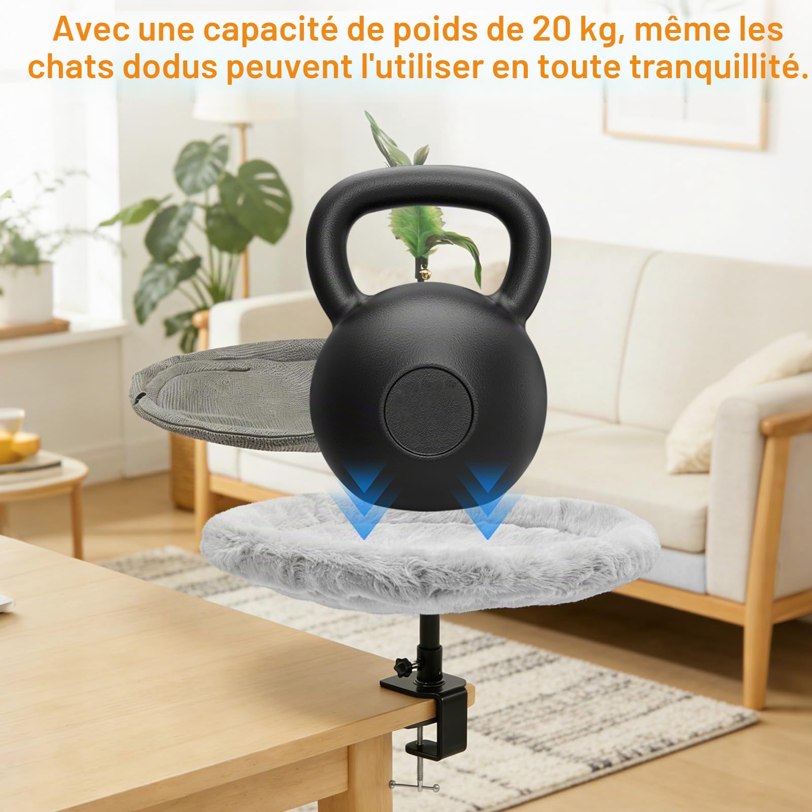 Double Couche Lits pour Chats de Bureau, avec Barre à Ressort, Réglage en Hauteur, Rotation à 360°, Charge Maximale de 20 kg, Hamac pour Chats, Idéal pour Le Bureau, la Maison et Les Espaces