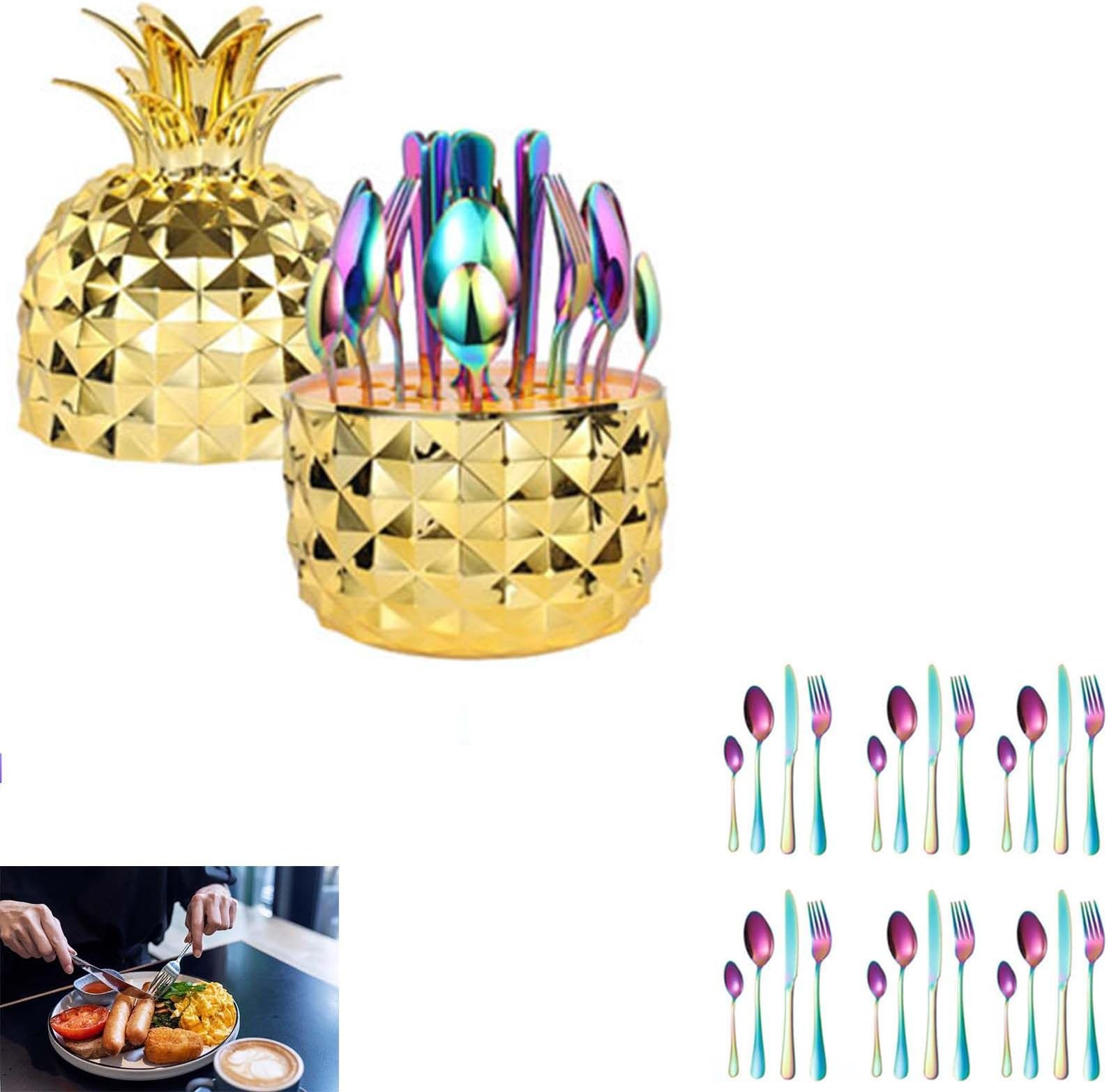 Internet Celebrity Pineapple Abs Mood Egg Tableware 24-Piece Set Stainless Steel Western Knife, Fork and Spoon Set,Colorful