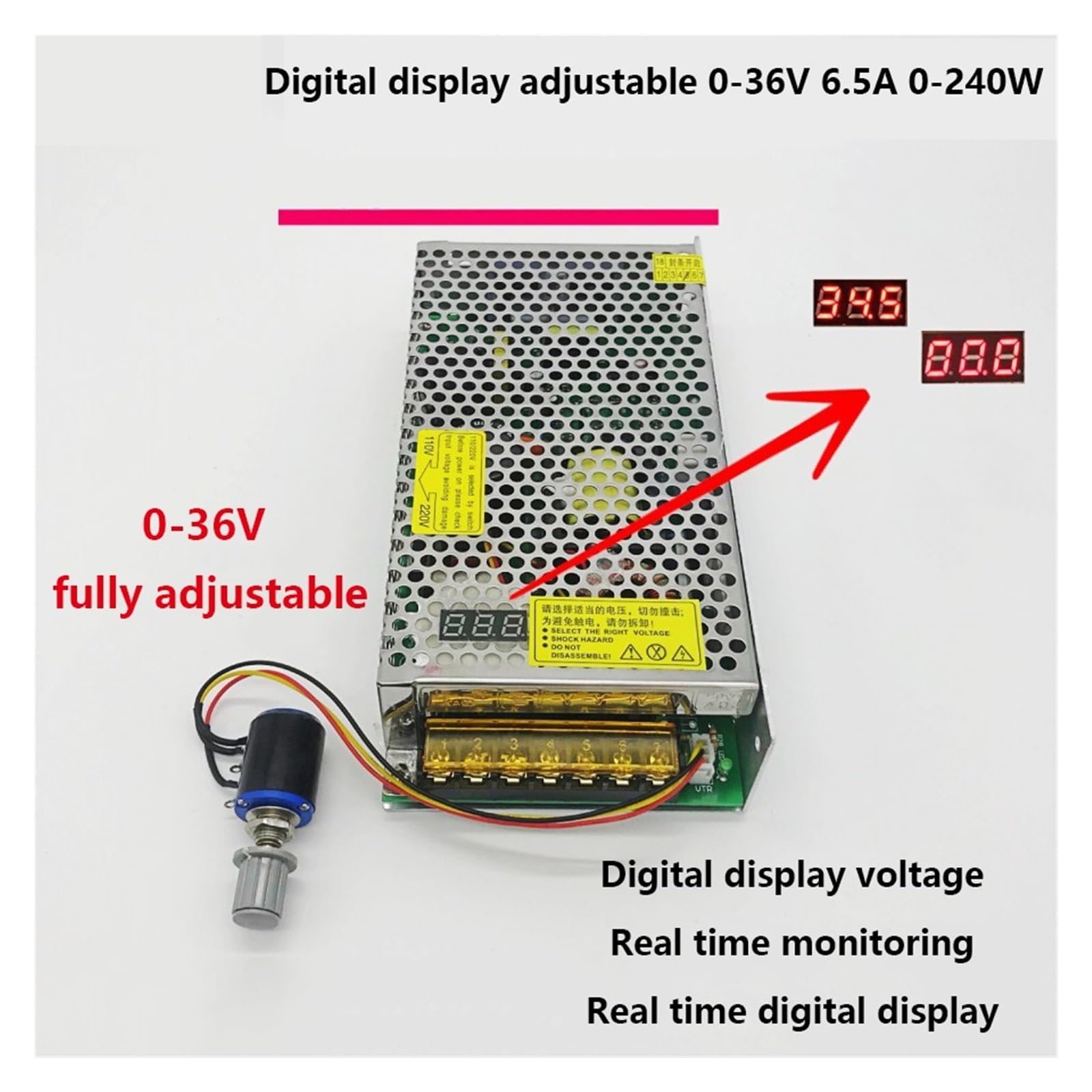 Geregeltes DC-Universal-Schaltnetzteil 0-5/0-12/0-24/0-36/0-48 40A/17A/10A/6,5A/5A Einstellbares DC-Schaltnetzteil, vollständig einstellbar für LED-Lichtleiste, 3D-Drucker, Radio, Computer P(0-48V5A)