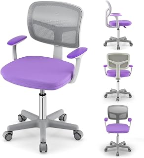 Giantex Kids Desk Chair, Height Adjustable Children Swivel Computer Chair with Y-Shaped Lumbar Support & Auto Sit-Locking Wheels, Mesh Kids Task Chair for Study, Boys Girls Aged 4-13,Purple