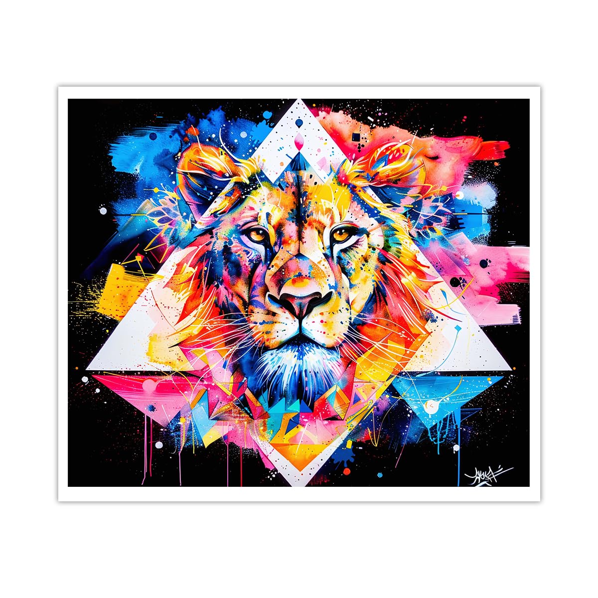 OSHIONARTE Lion Wall Art Colorful Graffiti Canvas Art Posters Street Art Wall Decor Painting Print Wildlife Home Modern Prints for Living Room 45x60cm Frameless