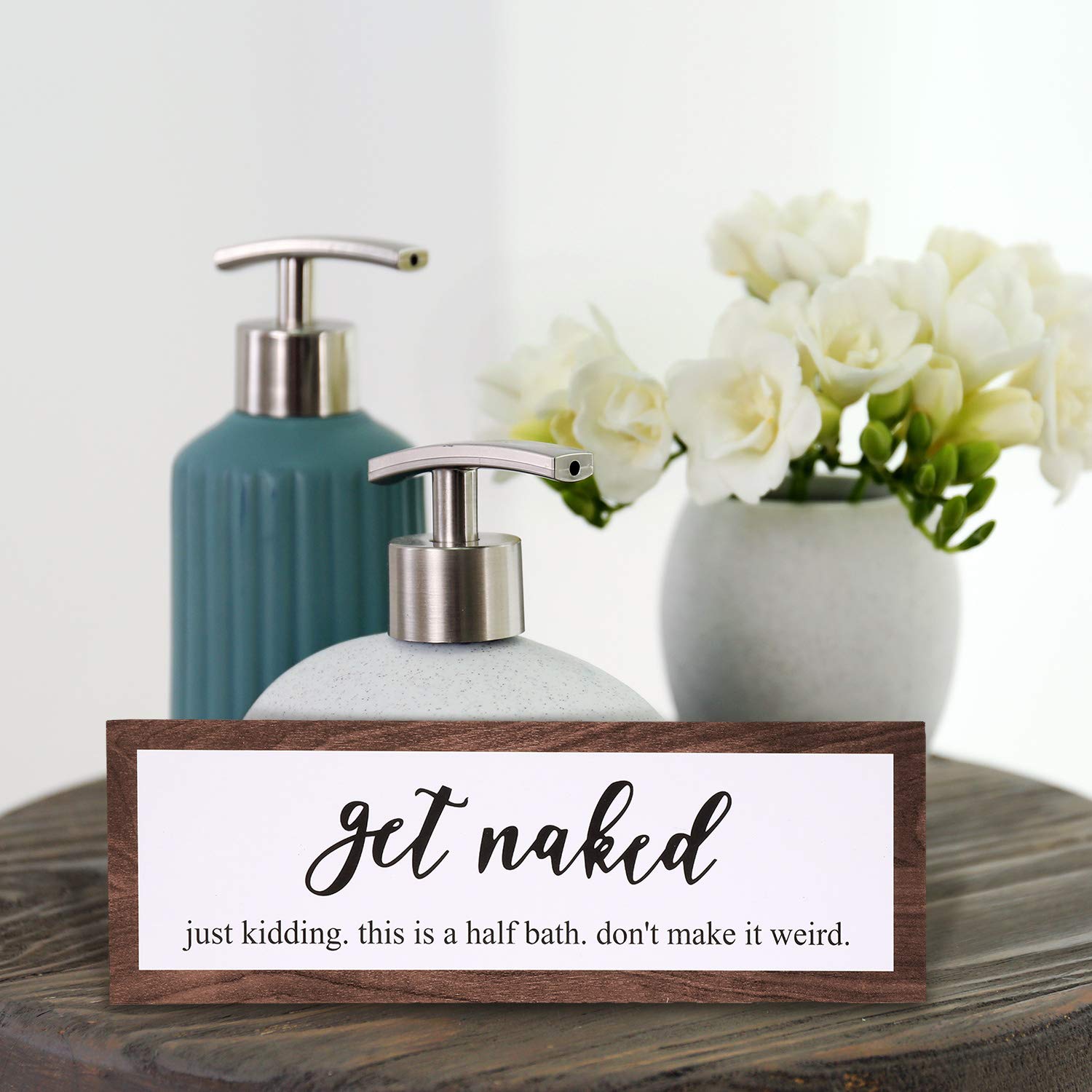 Funny "Get Naked" Bathroom Sign - 5x5 Inch Rustic Wooden Toilet Decor