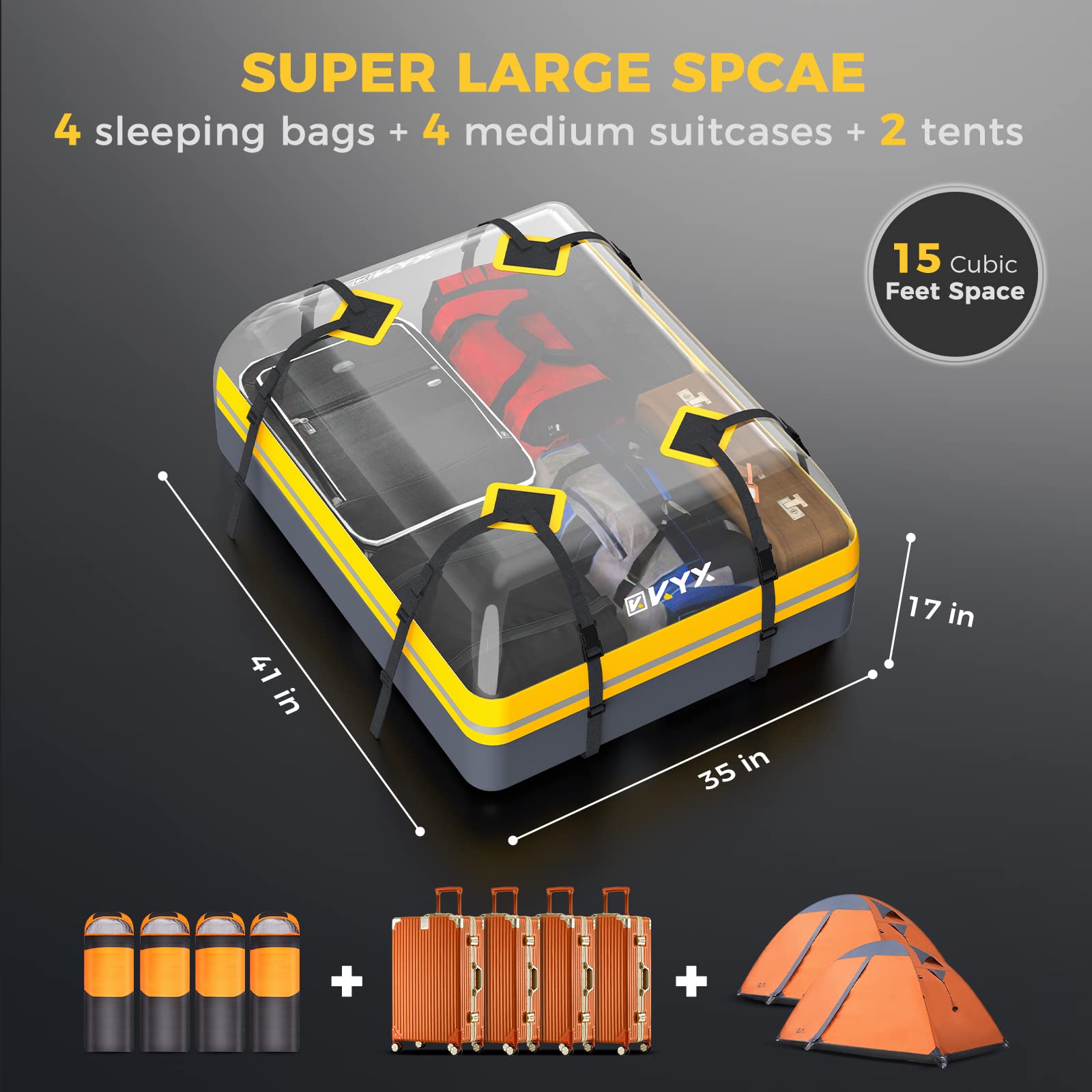 Roof Rack Cargo Carrier KYX Rooftop Cargo Carrier Bag, 15Cu.ft. Car