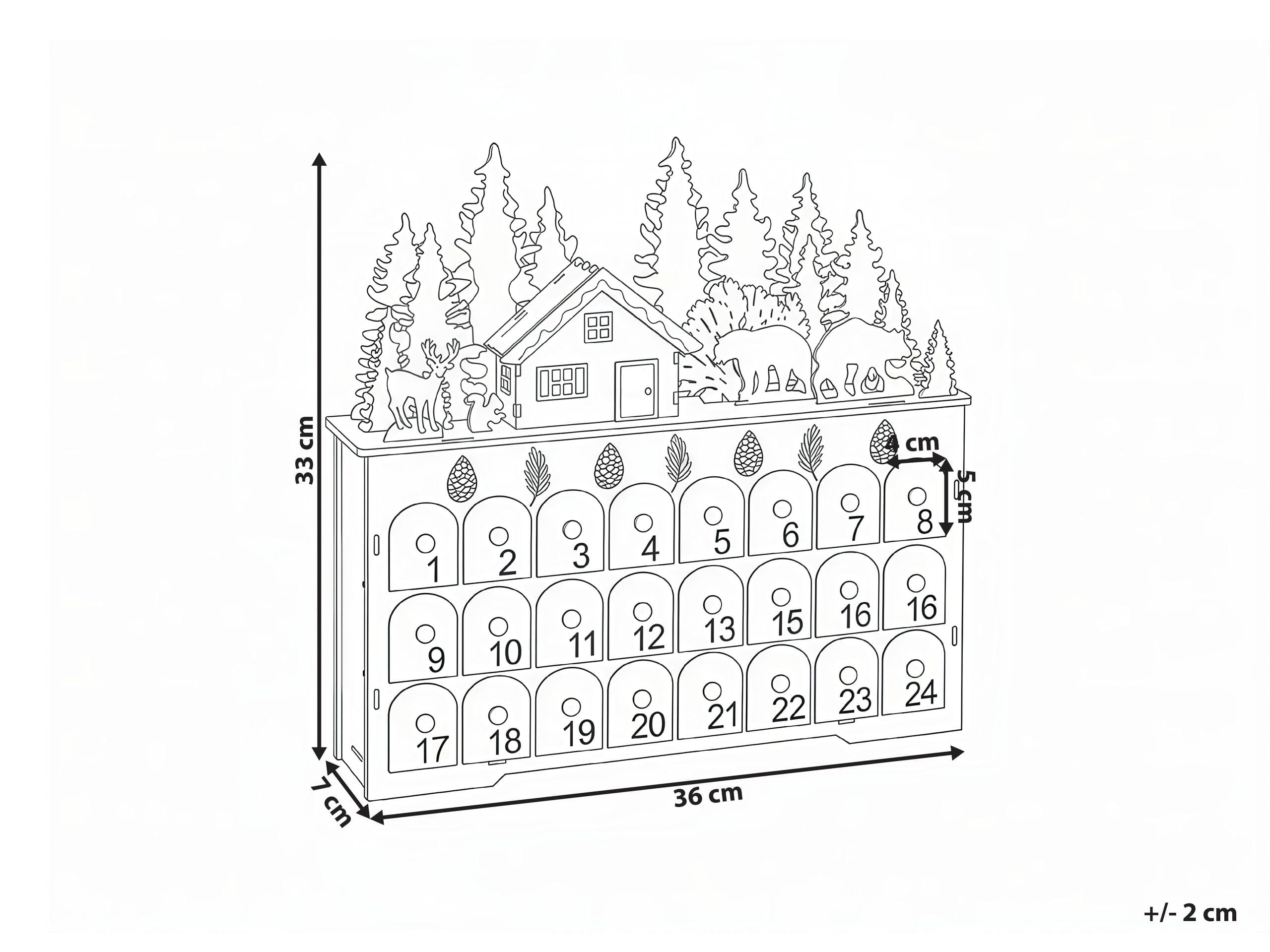 Weihnachtsdekoration Holz beleuchtet mit LED-Lichtern Adventskalender batteriebetrieben winterliche Landschaft Hellbraun Helin