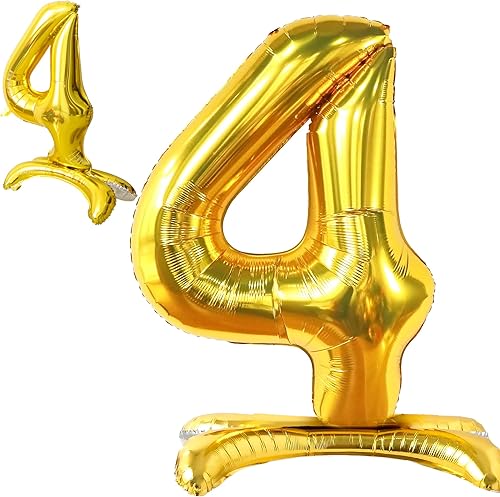 KatchOn, Globos dorados del número 4 de 4 años, grandes, 40 pulgadas, decoraciones de cumpleaños de 4 años, globos dorados del número 4 para