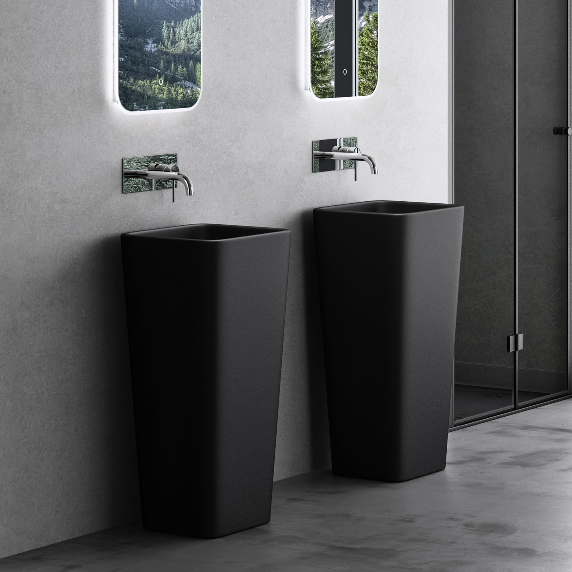 doporro Lavabo Colonne Noir Vasque sur Pied Lave Mains Rectangulaire Solid Surface 40x35x80cm Colossum31