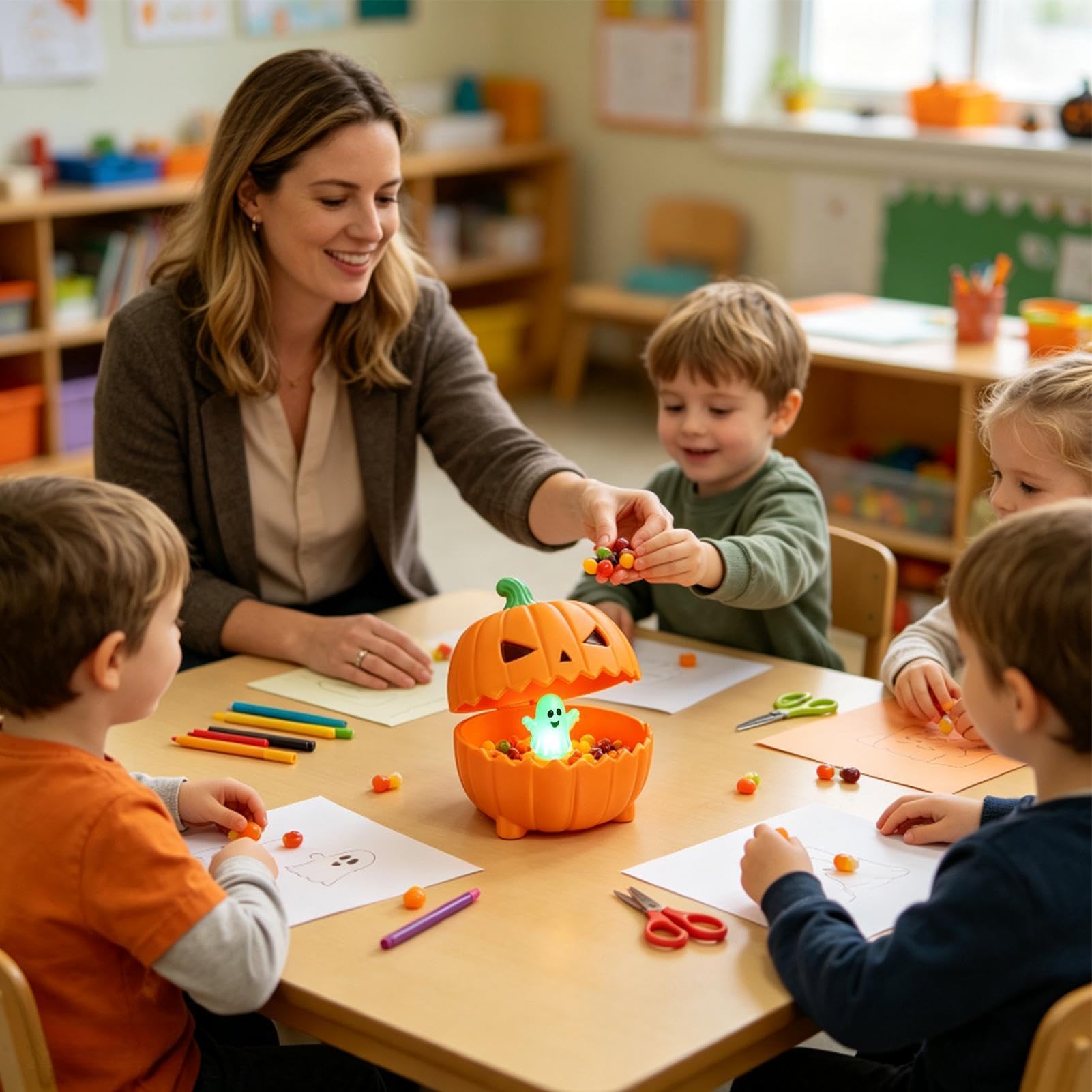 Scatola per caramelle a forma di zucca di Halloween, graziosa scatola
