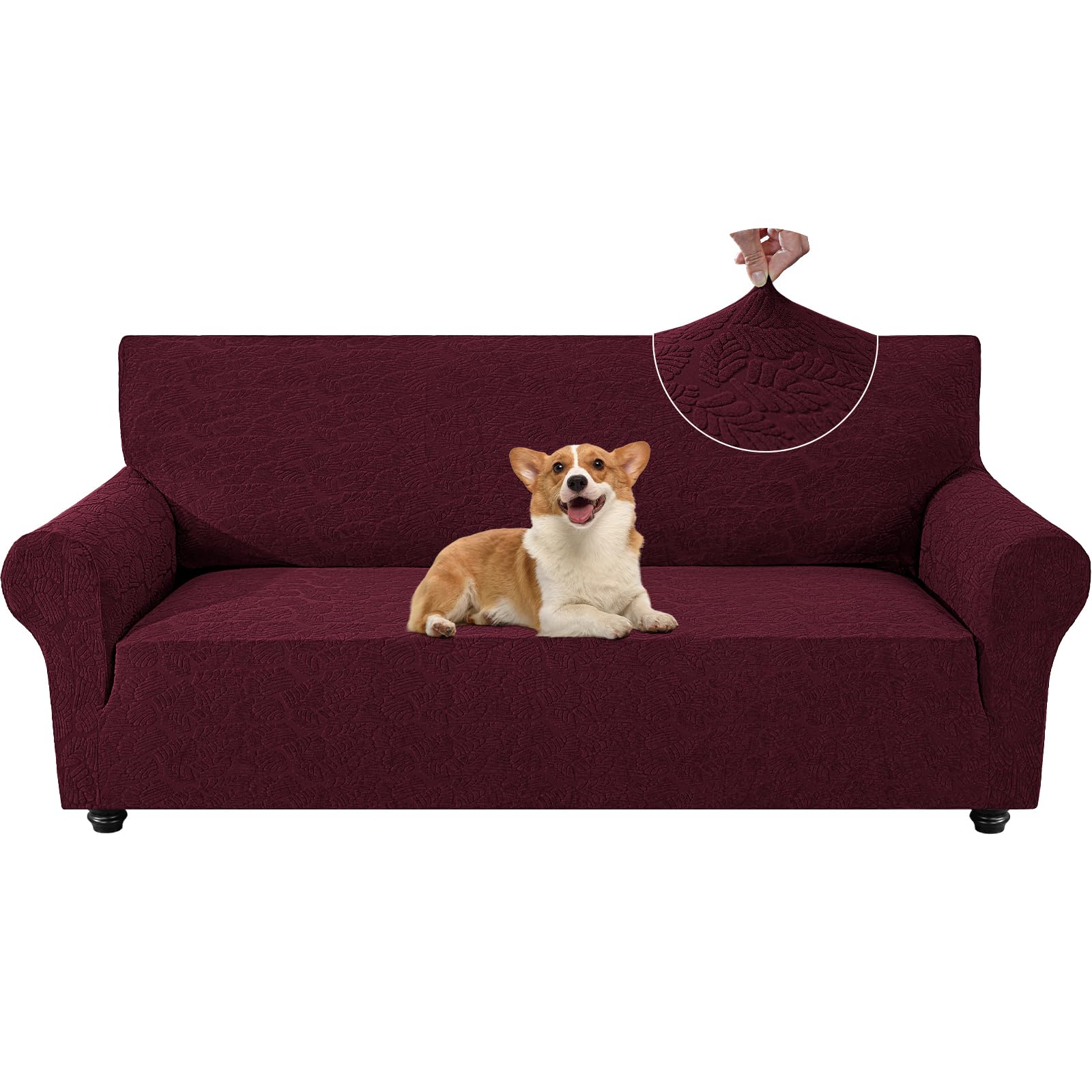YSTELLAA Copridivano 3 Posti Con Braccioli, Universale Copri Divano Elasticizzato Lavabile, Copridivani Antimacchia Antiscivolo, Sofa Cover Antigraffio Gatto, Per Soggiorno, Rosso