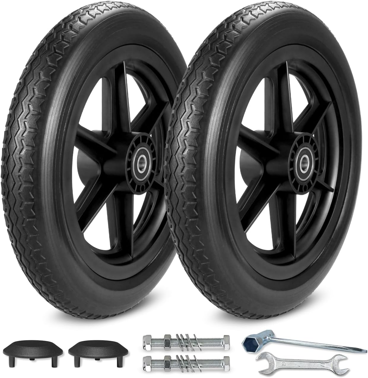 12 Inch Wheelchair Wheels Replacement (1 Pair) 12 1/2 x 2 1/4" Transport Chair Rear Wheel Assembly, Solid Tire Back Wheel for Manual Wheelchairs Replacement Parts, Transfer Chair Accessories