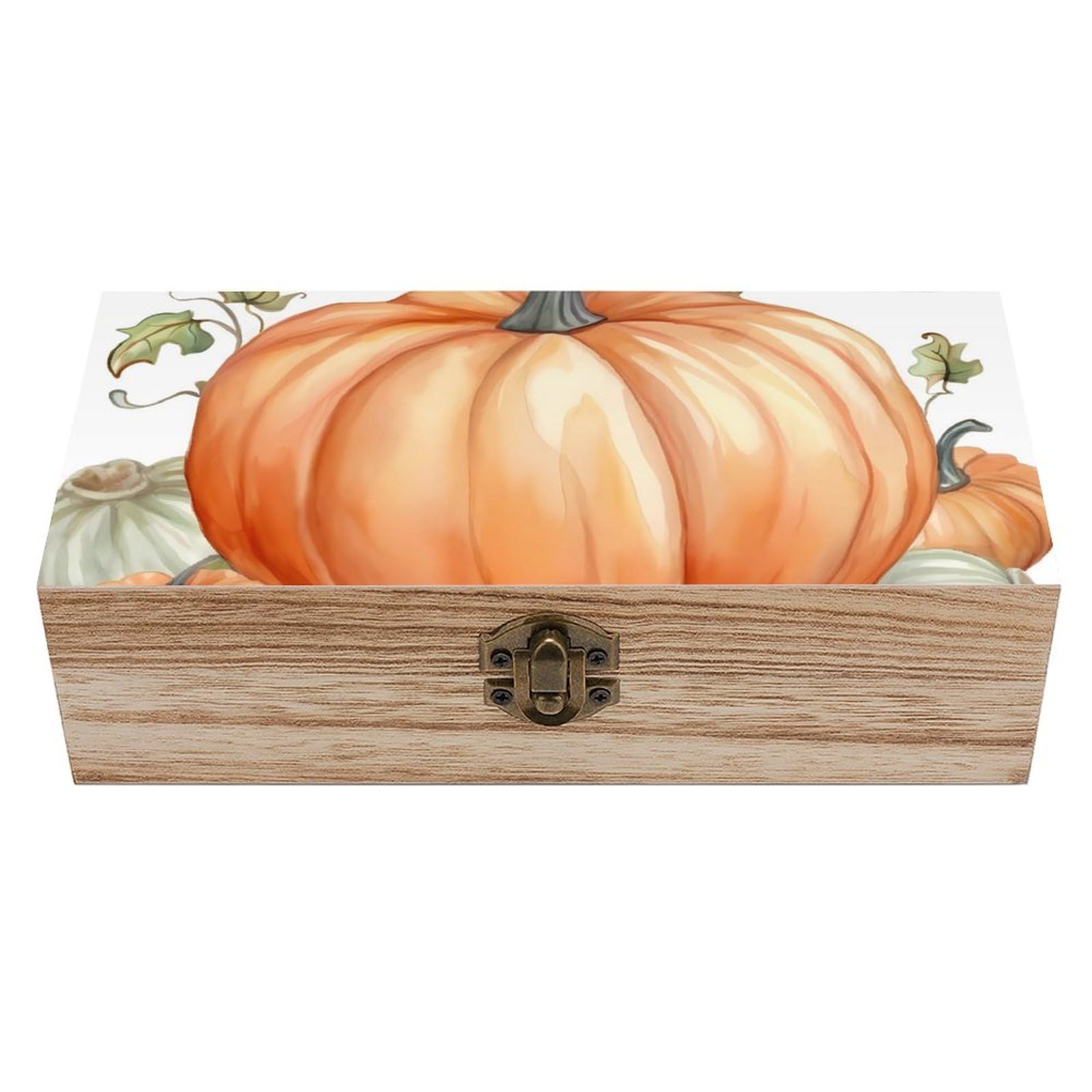 Boîte de rangement en bois souvenirs et bijoux motif citrouilles d'automne