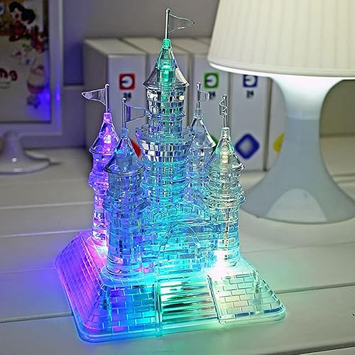 Pilarmuture Rompecabezas de castillo de cristal 3D 105 piezas de sierra de calar de cristal motosierras de castillo musical luminosas con luces LED
