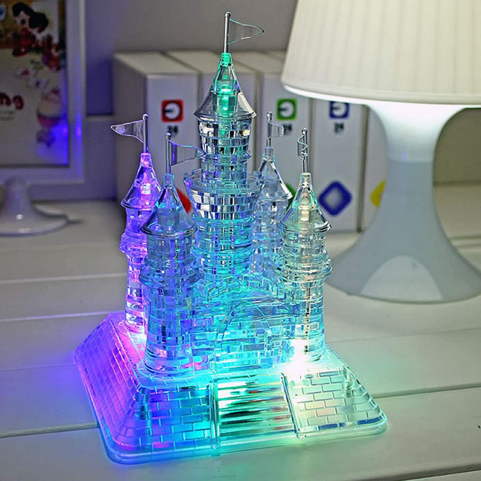 3D Crystal Castle Puzzle, 105pcs Crystal Jigsaw, Luminous Musical Castle Jigsaw with LED Lights DIY Building Model Kit Toy Gift for Kids & Adults